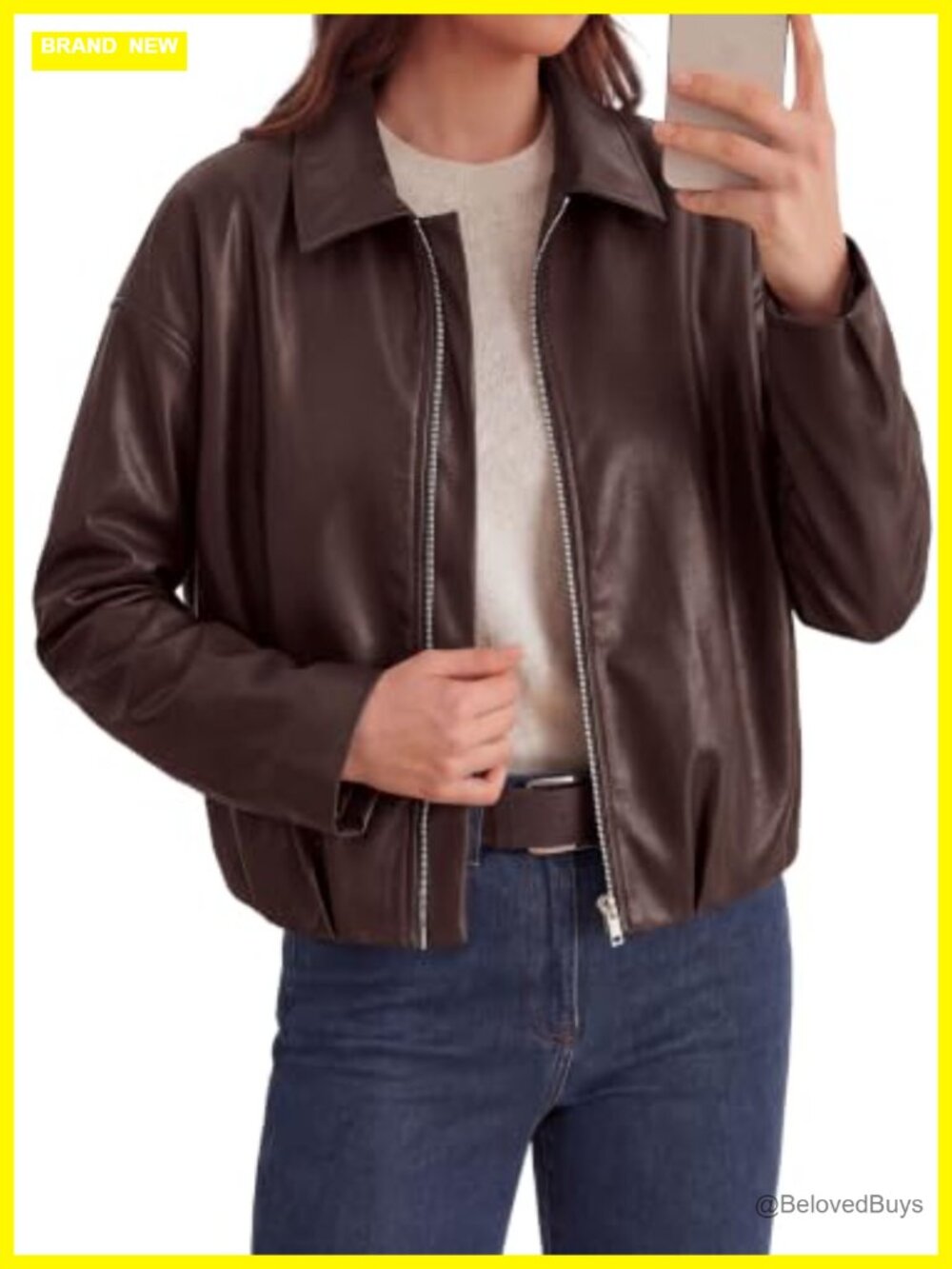Faux Leather Motorcycle Jacket Womens Zip Up Collared Moto Coat